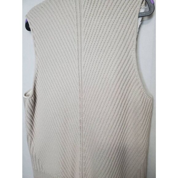 Chico's Faux Suede Faux Fur Open Front Neutral Soft Wool Blend Sweater Vest - Picture 6 of 8